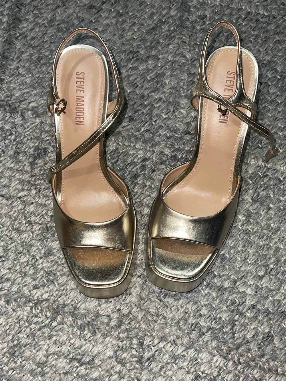 Steve Madden Metallic Gold Platform Ankle-Strap Heels - Picture 5 of 9
